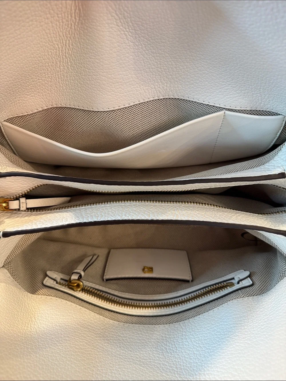 Donna Karan Amagansett White Pebbled Leather Satchel with Gold Hardware